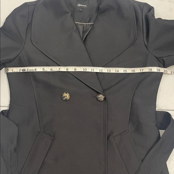 Reitmans Black Double Breasted Trench Coat Pockets & Tie Belt Nylon Sz S - Picture 14 of 16